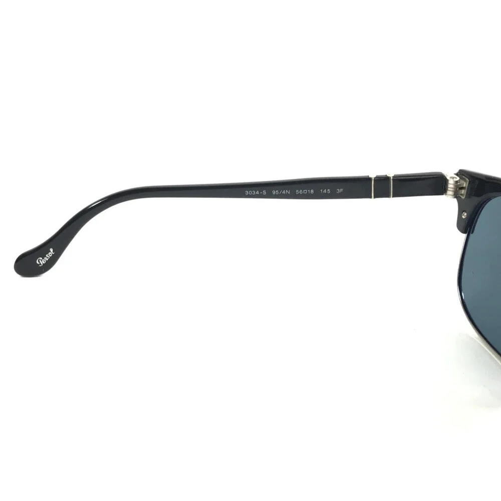 Persol Sunglasses 3034-S 95/4N Polished Black Silver with Blue Polarized Lenses